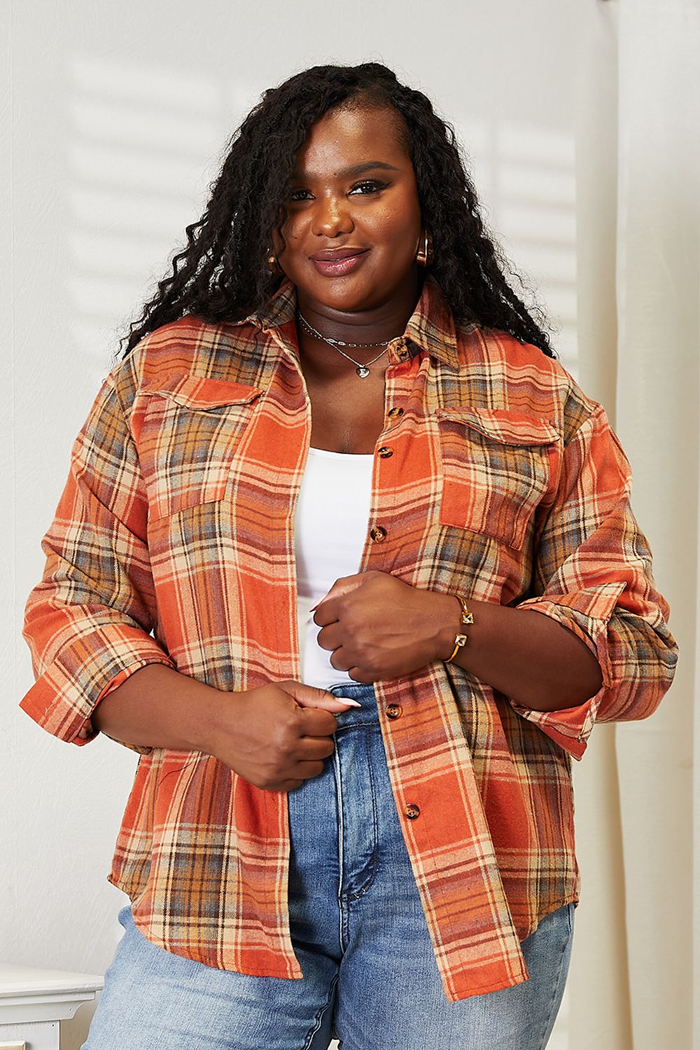 Double Take Plaid Dropped Shoulder Shirt - 2 Color Options!