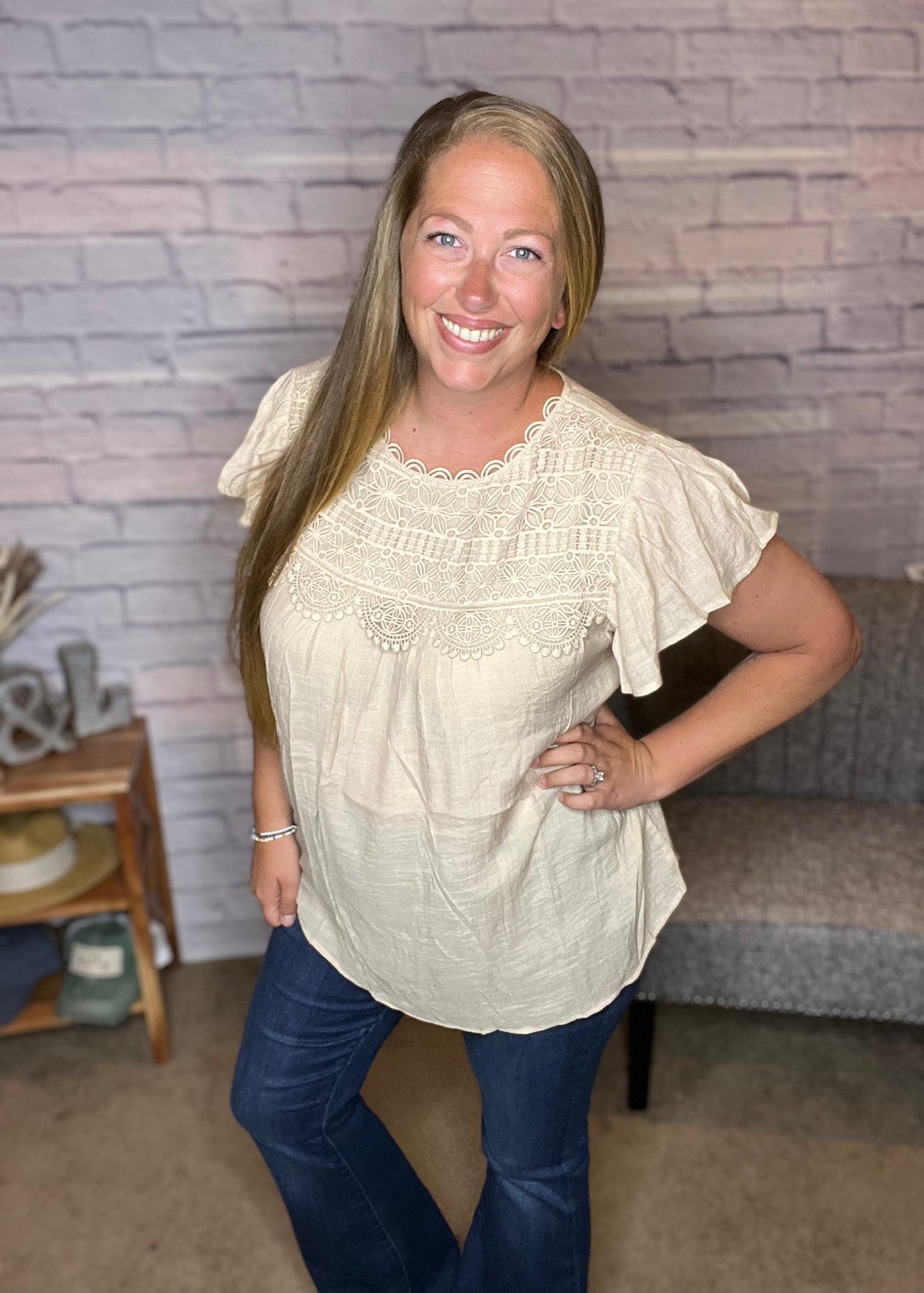 Lace Contrast Woven Top