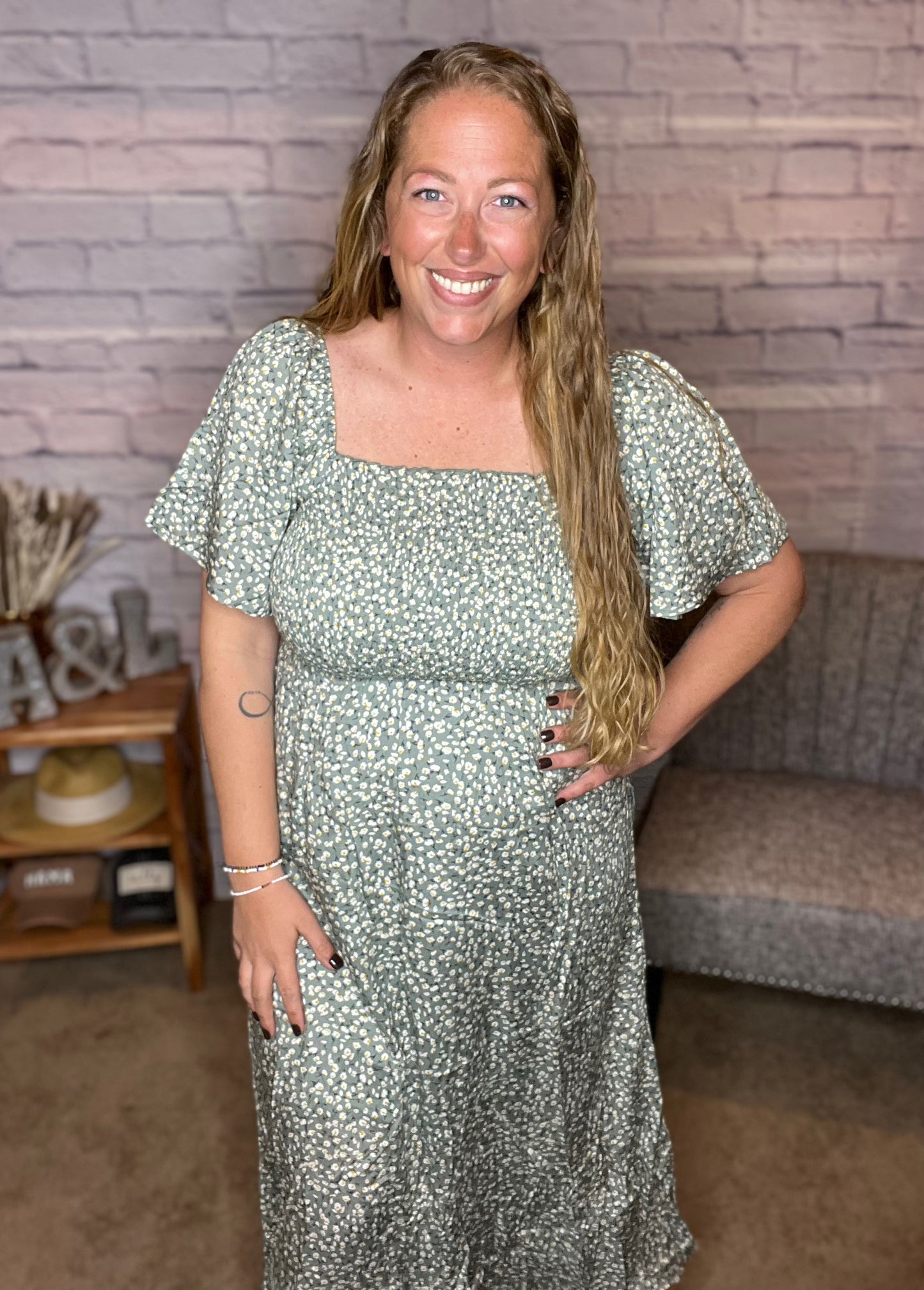 Convertible Smocked Ditsy Floral Midi Dress