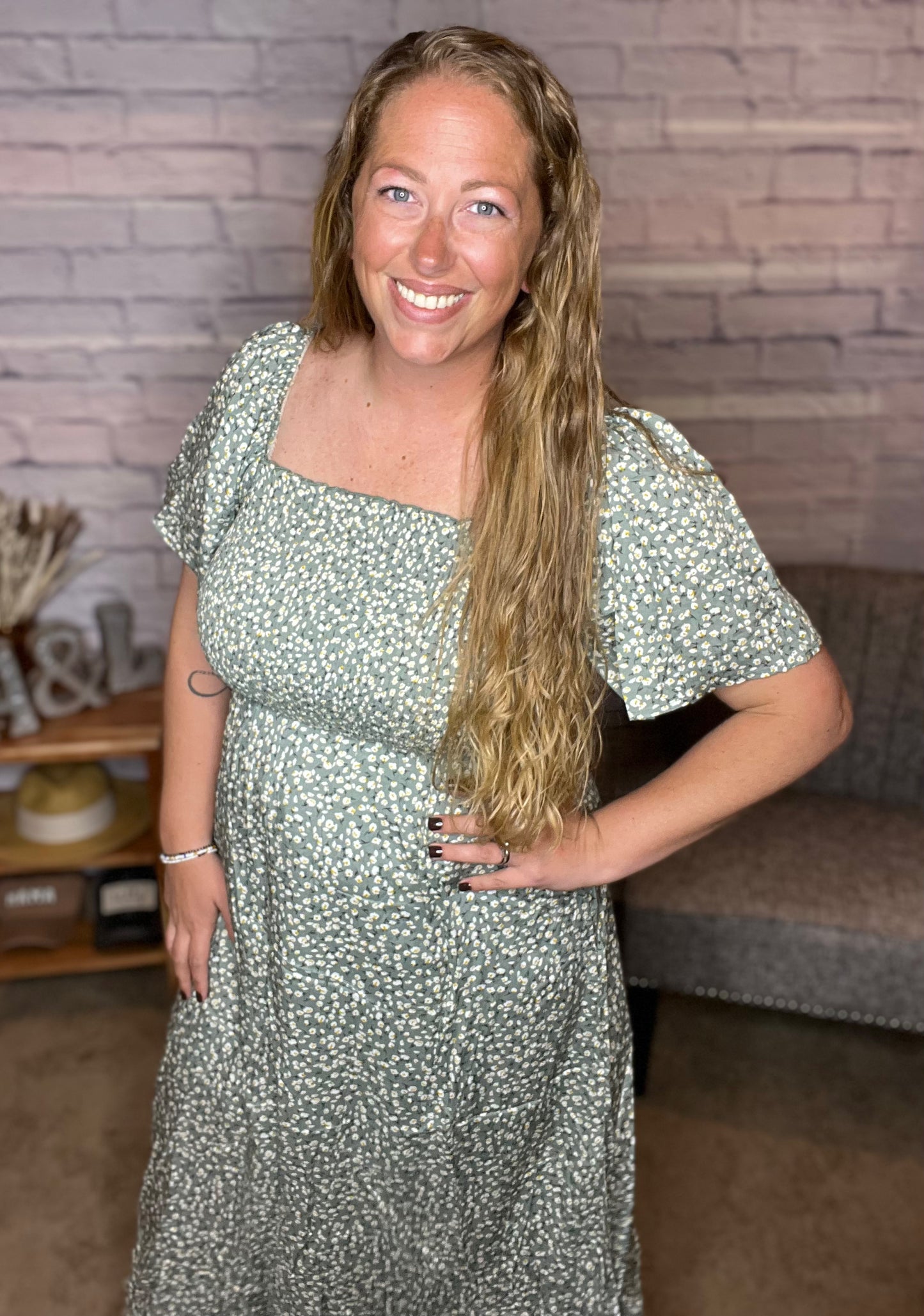 Convertible Smocked Ditsy Floral Midi Dress