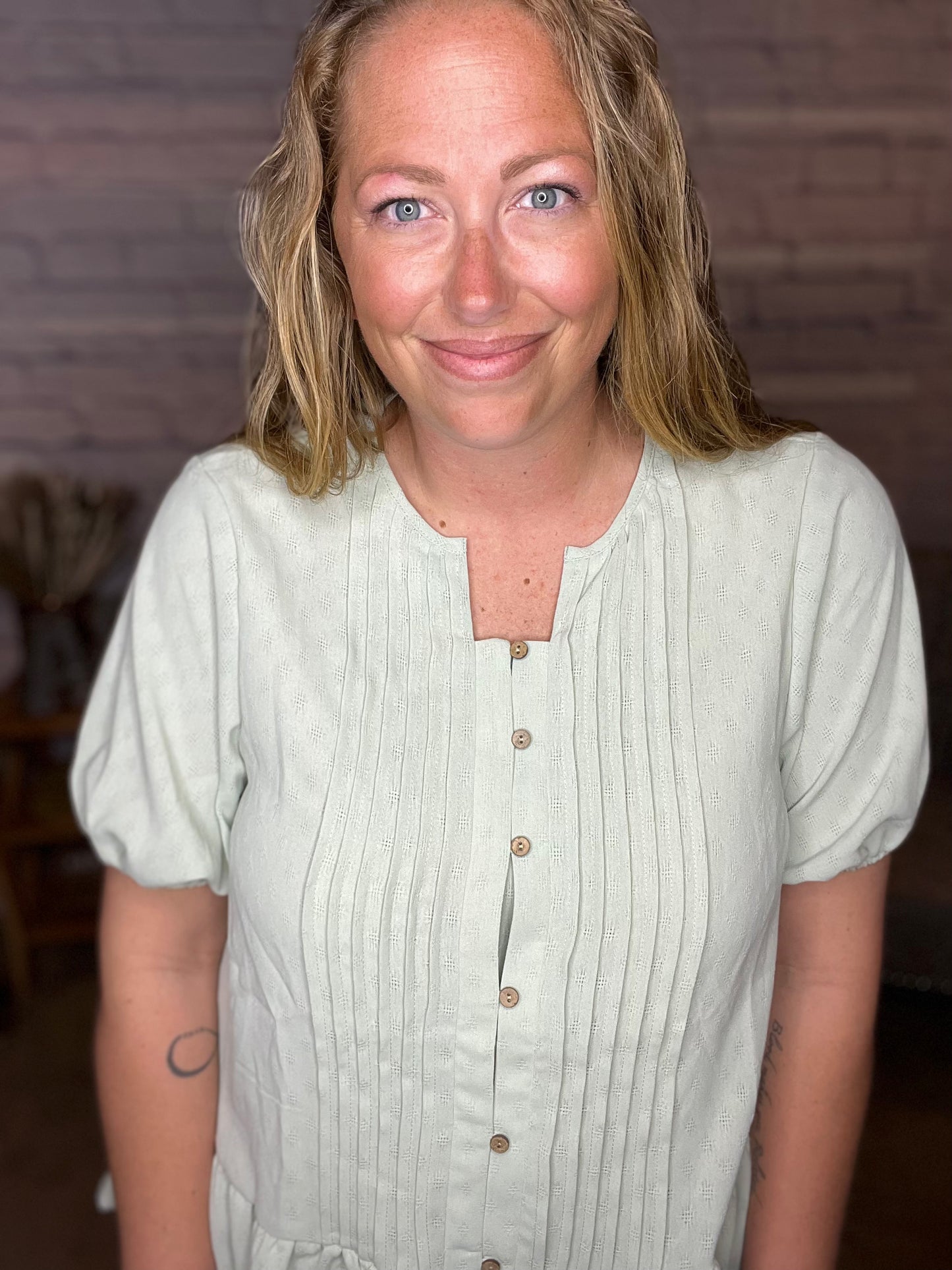 Textured Button-down Blouse