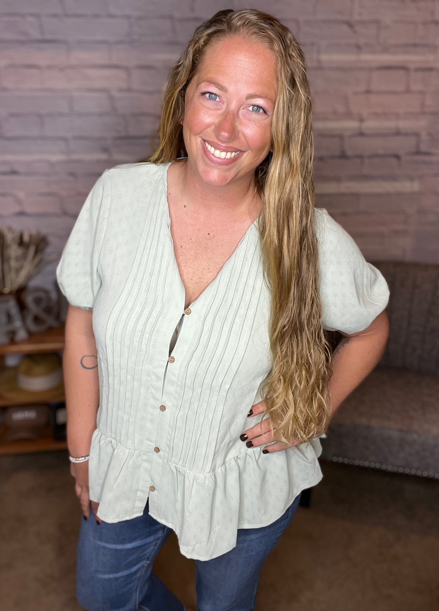 Textured Button-down Blouse