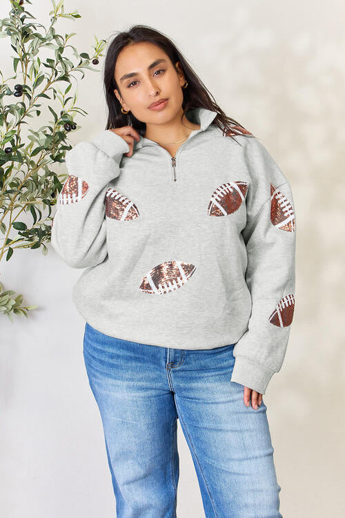 Football is for Girls Too! Sequin Half Zip Long Sleeve Sweatshirt!