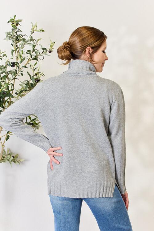Heimish Turtleneck Long Sleeve Slit Sweater