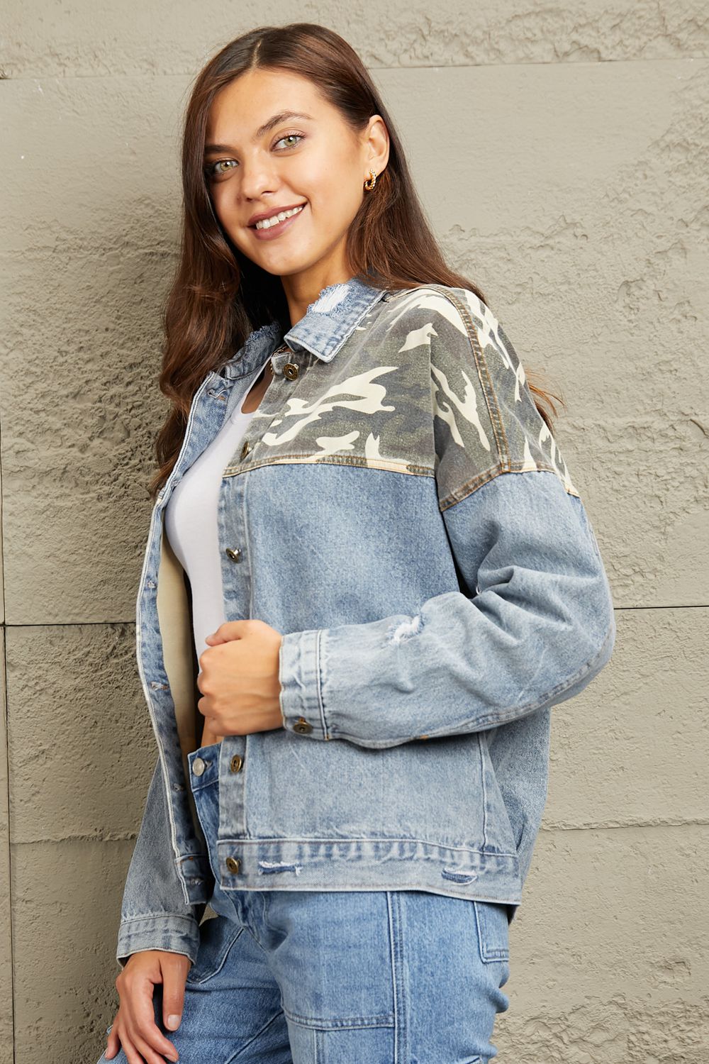 GeeGee Washed Denim Camo Contrast Jacket