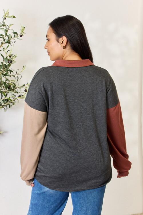 Block Button Down Long Sleeve Top