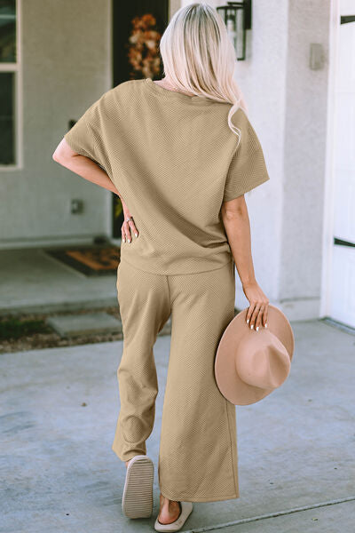 Double Take Textured Short Sleeve Top and Pants Set - 3 Color Options!