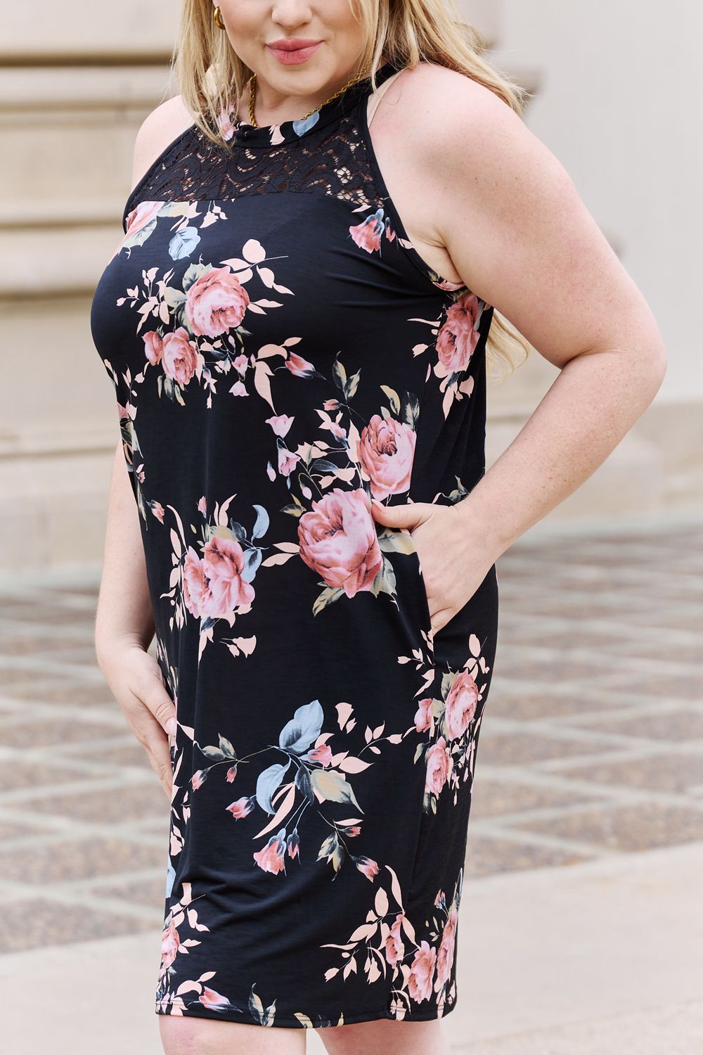 Heimish On A Journey Floral Lace Detail Sleeveless Dress