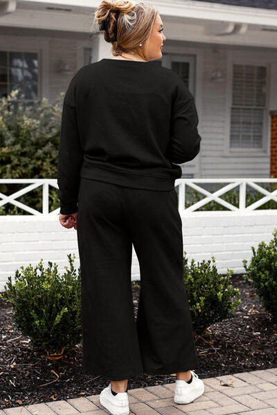 Double Take Textured Long Sleeve Top and Drawstring Pants Set - 6 color options!