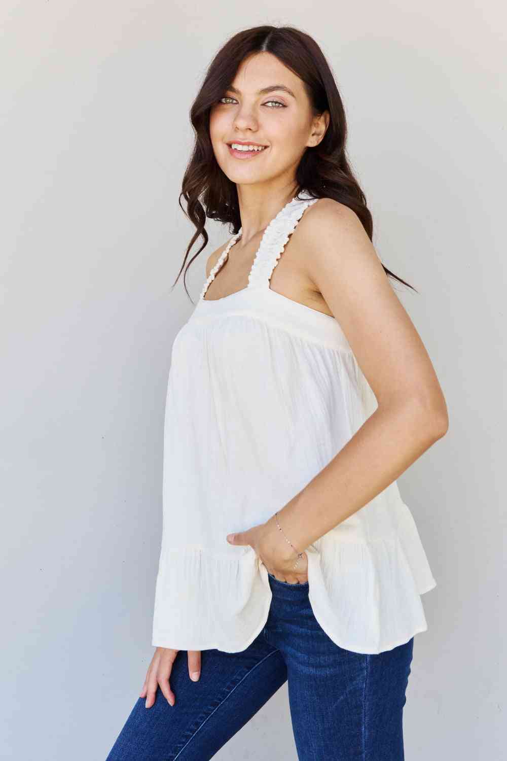 HEYSON Good Attitude Back Tie Detail Ruffle Tunic Top