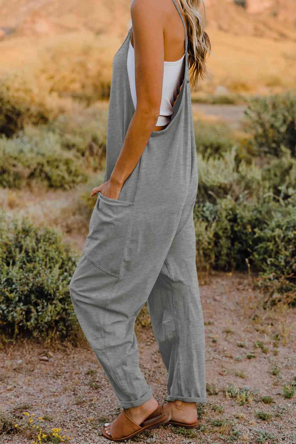 Double Take V-Neck Sleeveless Jumpsuit with Pocket - Multiple Colors!