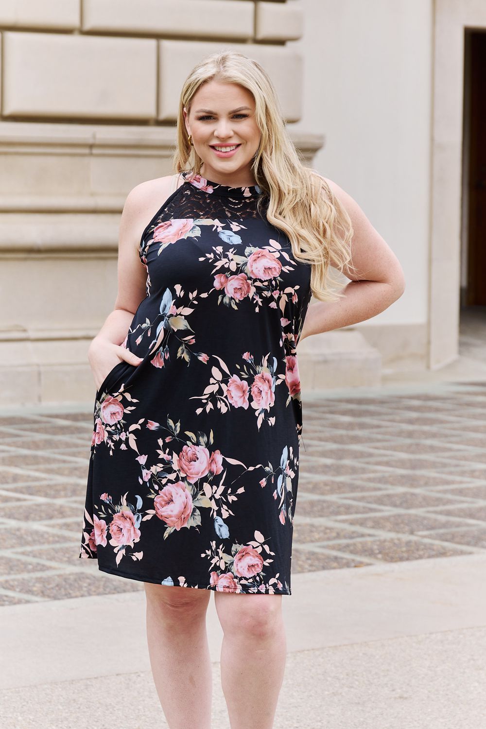 Heimish On A Journey Floral Lace Detail Sleeveless Dress