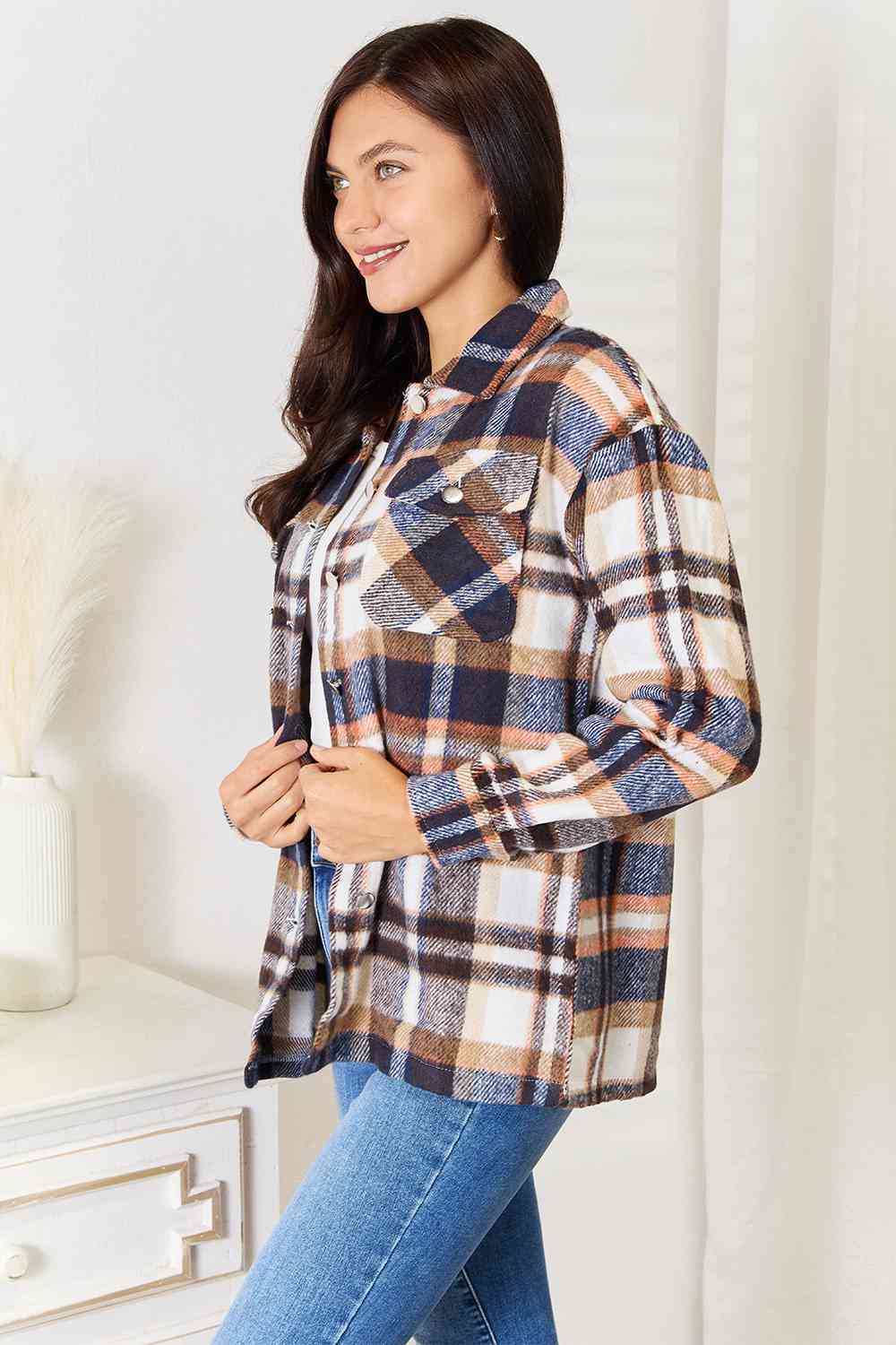 Double Take Plaid Button Down Shirt Jacket!