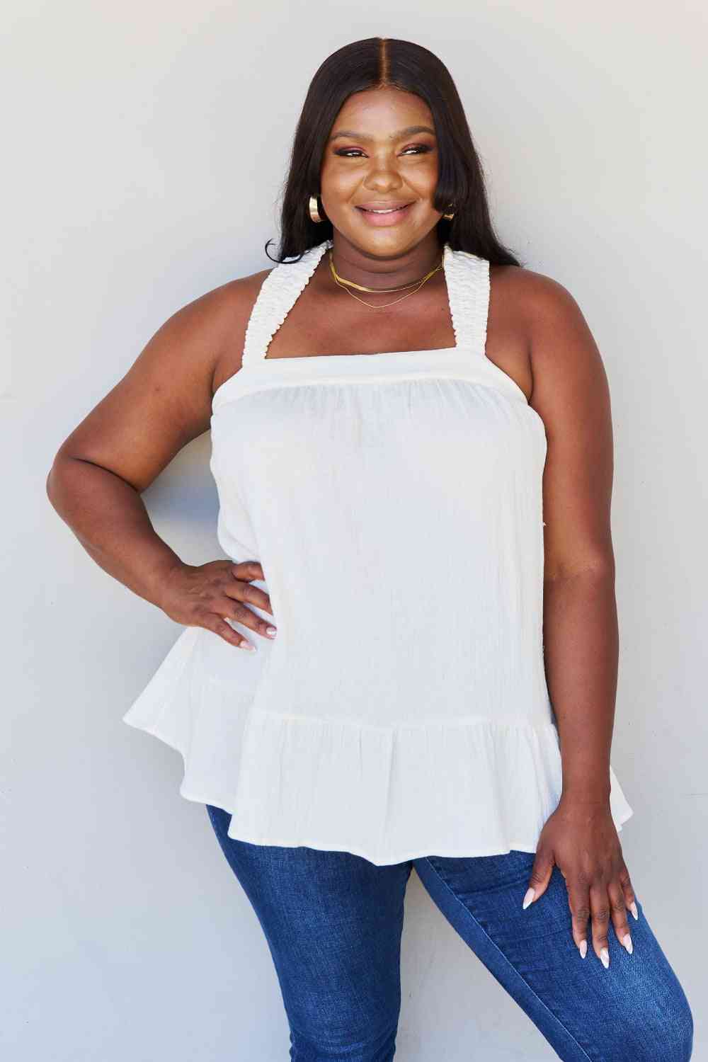HEYSON Good Attitude Back Tie Detail Ruffle Tunic Top