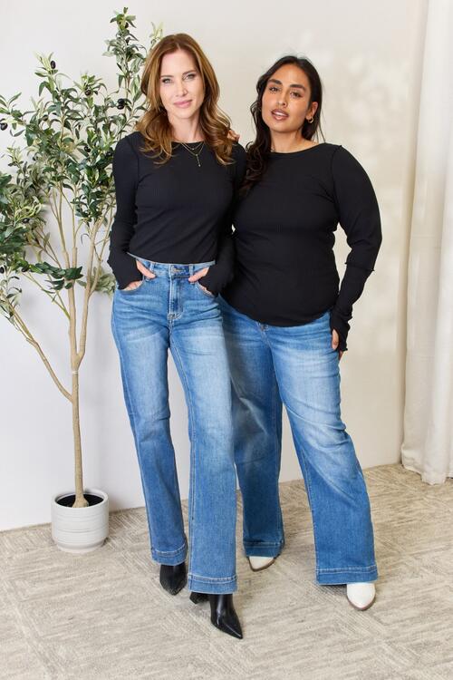 Black Perfection Ribbed Round Neck Long Sleeve Top