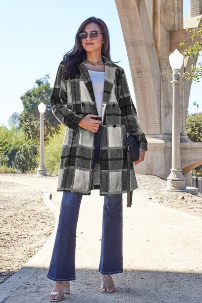 Double Take Plaid Button Up Lapel Collar Coat - Color Options!