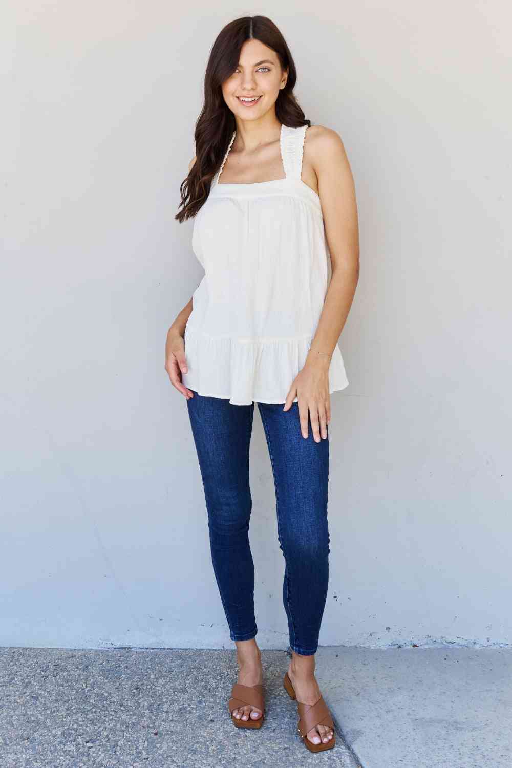 HEYSON Good Attitude Back Tie Detail Ruffle Tunic Top