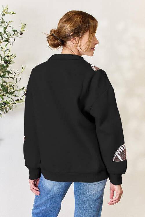 Football is for Girls Too! Sequin Half Zip Long Sleeve Sweatshirt!