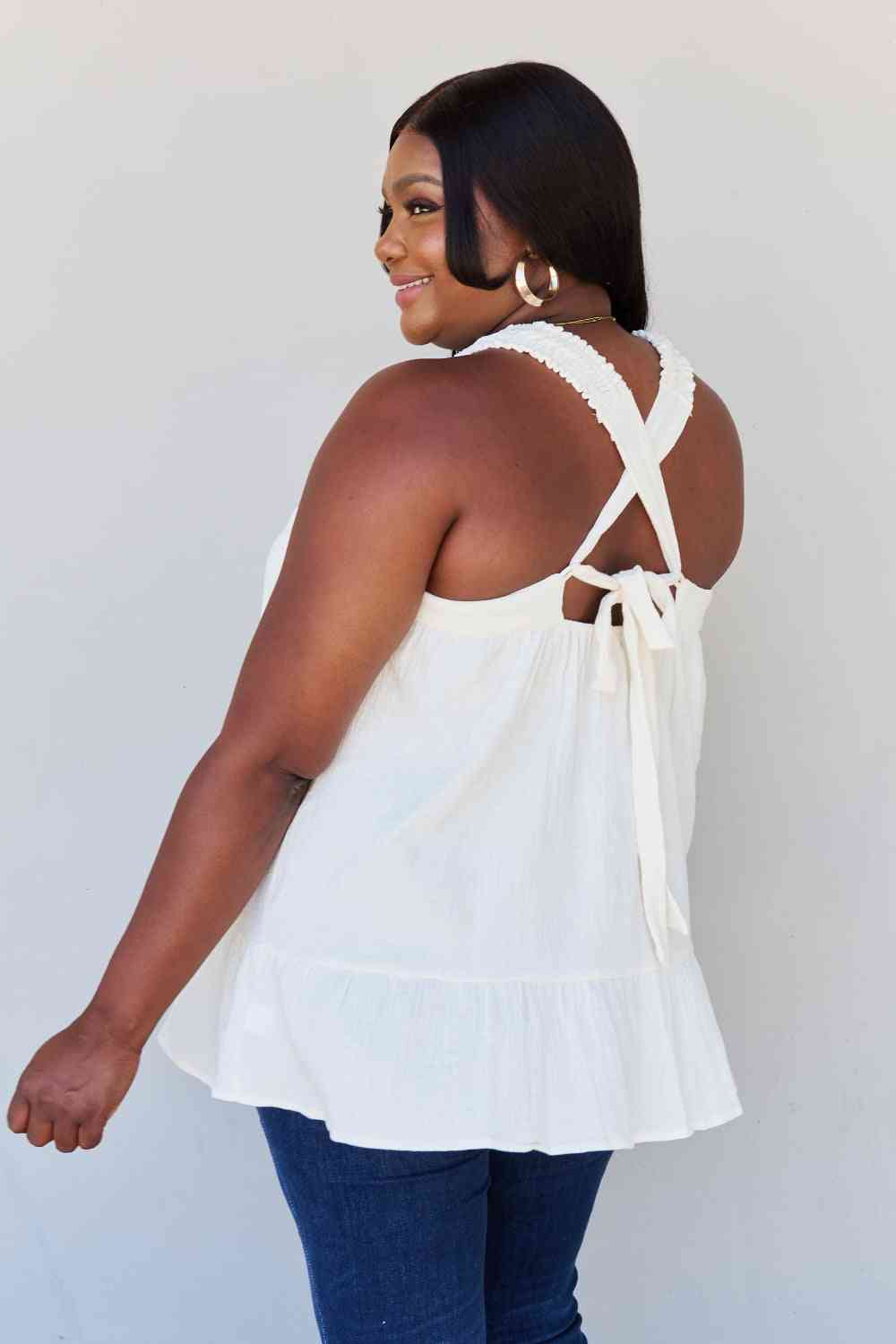 HEYSON Good Attitude Back Tie Detail Ruffle Tunic Top