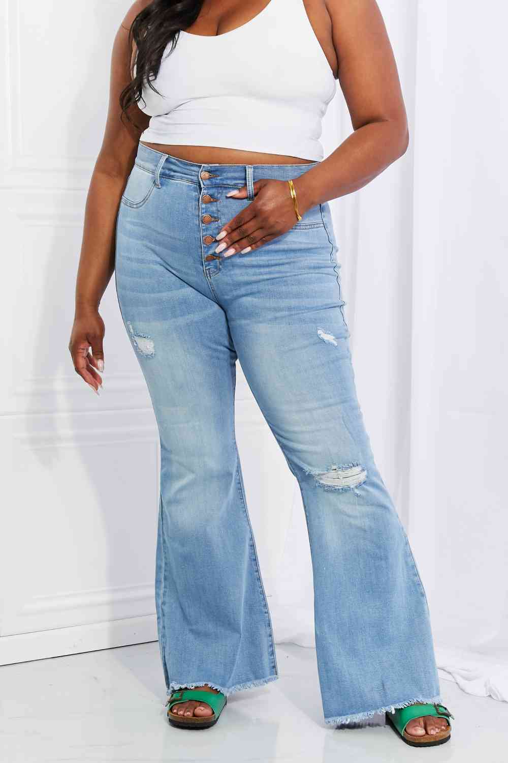 "Jess" Button Flare Jeans by Vibrant