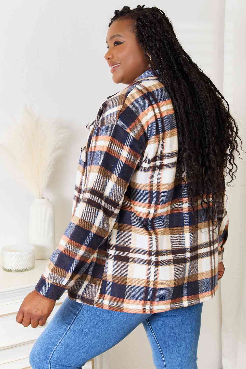 Double Take Plaid Button Down Shirt Jacket!