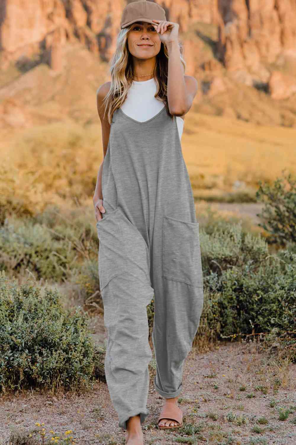 Double Take V-Neck Sleeveless Jumpsuit with Pocket - Multiple Colors!