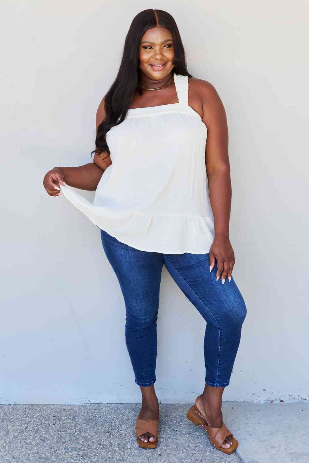 HEYSON Good Attitude Back Tie Detail Ruffle Tunic Top