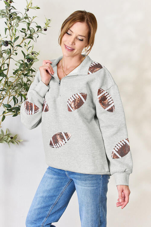 Football is for Girls Too! Sequin Half Zip Long Sleeve Sweatshirt!