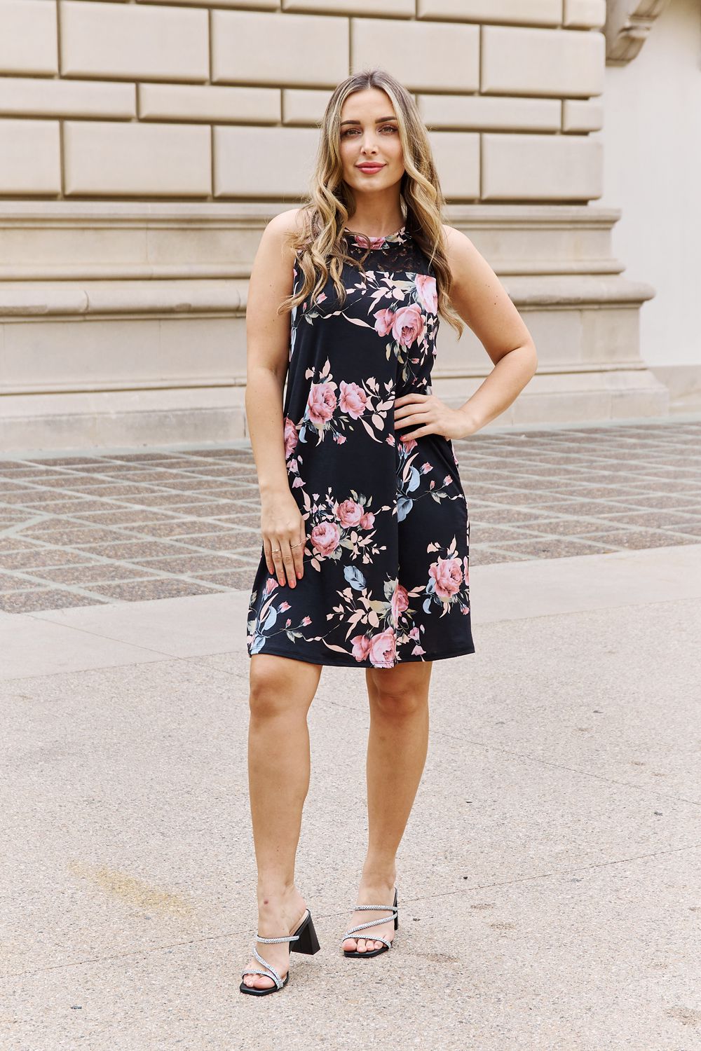 Heimish On A Journey Floral Lace Detail Sleeveless Dress