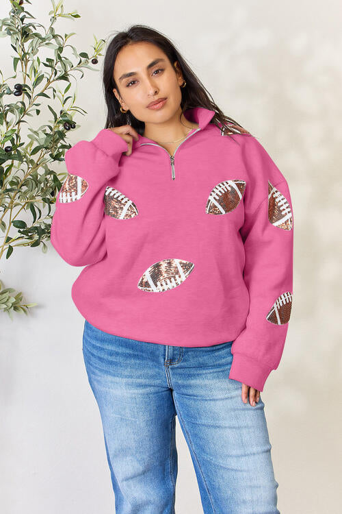 Football is for Girls Too! Sequin Half Zip Long Sleeve Sweatshirt!