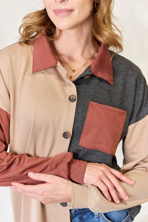 Block Button Down Long Sleeve Top