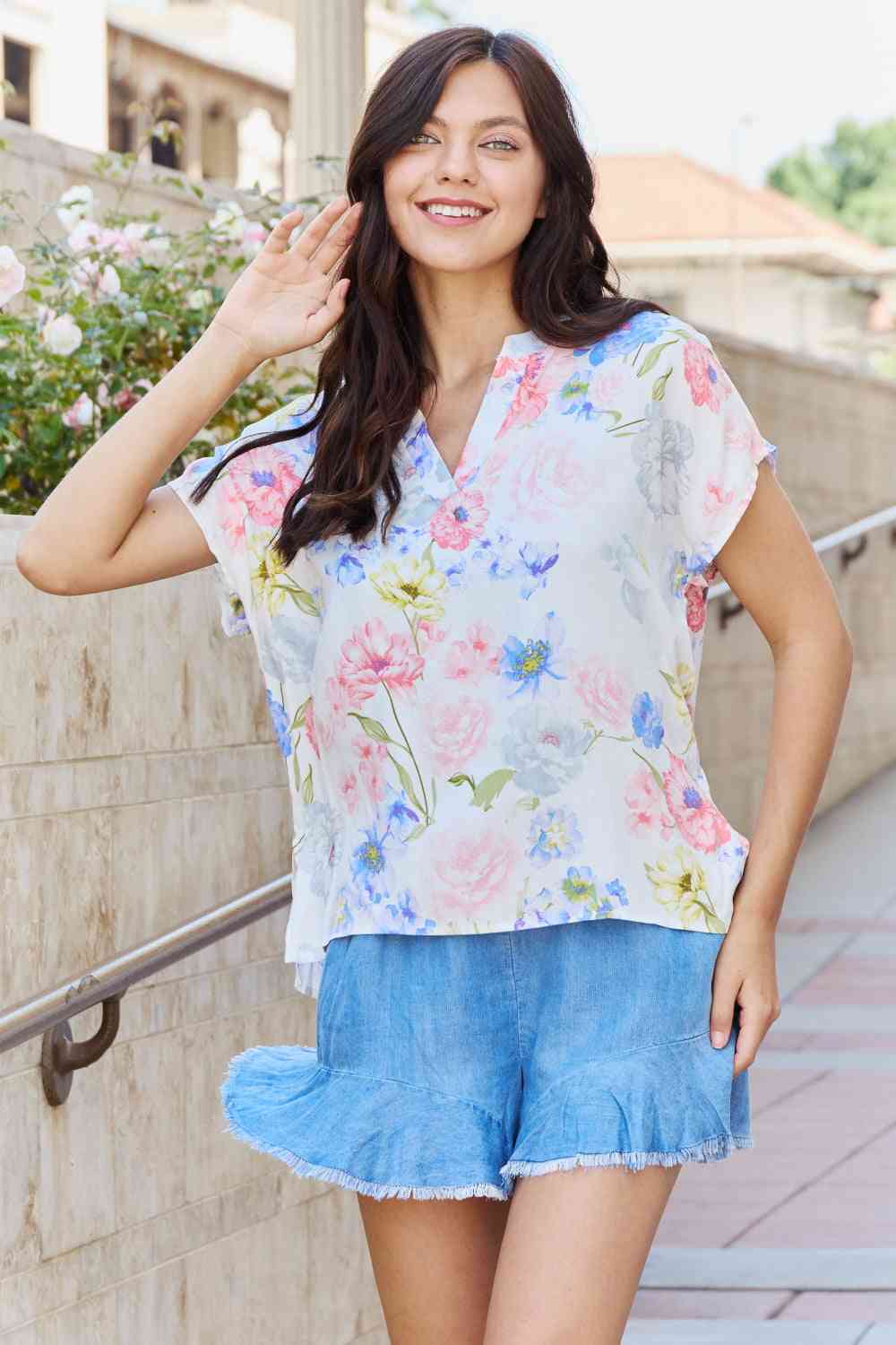White Birch One And Only Short Sleeve Floral Print Top
