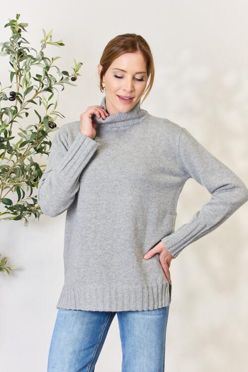 Heimish Turtleneck Long Sleeve Slit Sweater
