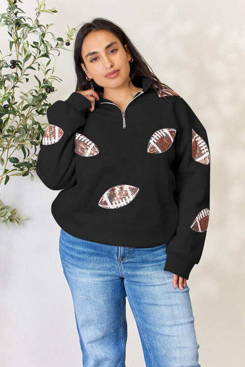 Football is for Girls Too! Sequin Half Zip Long Sleeve Sweatshirt!