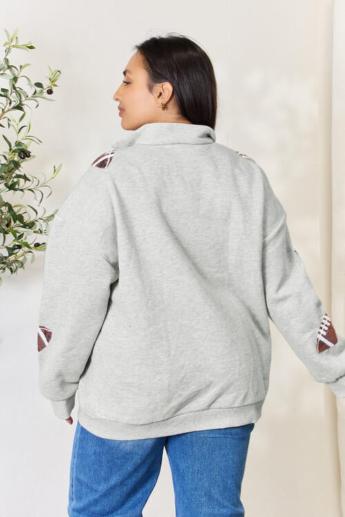 Football is for Girls Too! Sequin Half Zip Long Sleeve Sweatshirt!