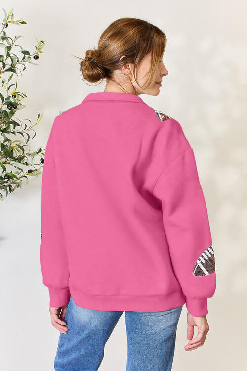 Football is for Girls Too! Sequin Half Zip Long Sleeve Sweatshirt!