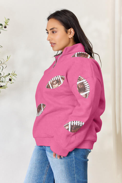 Football is for Girls Too! Sequin Half Zip Long Sleeve Sweatshirt!