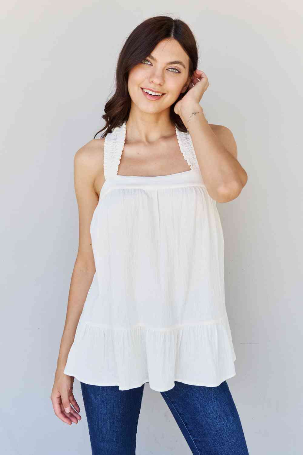 HEYSON Good Attitude Back Tie Detail Ruffle Tunic Top
