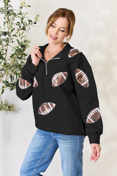 Football is for Girls Too! Sequin Half Zip Long Sleeve Sweatshirt!