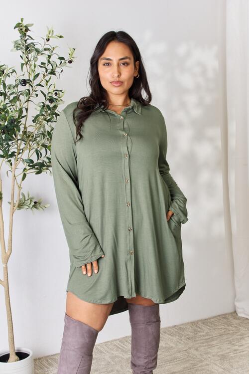 The Best Button Down Shirt Dress in Olive!