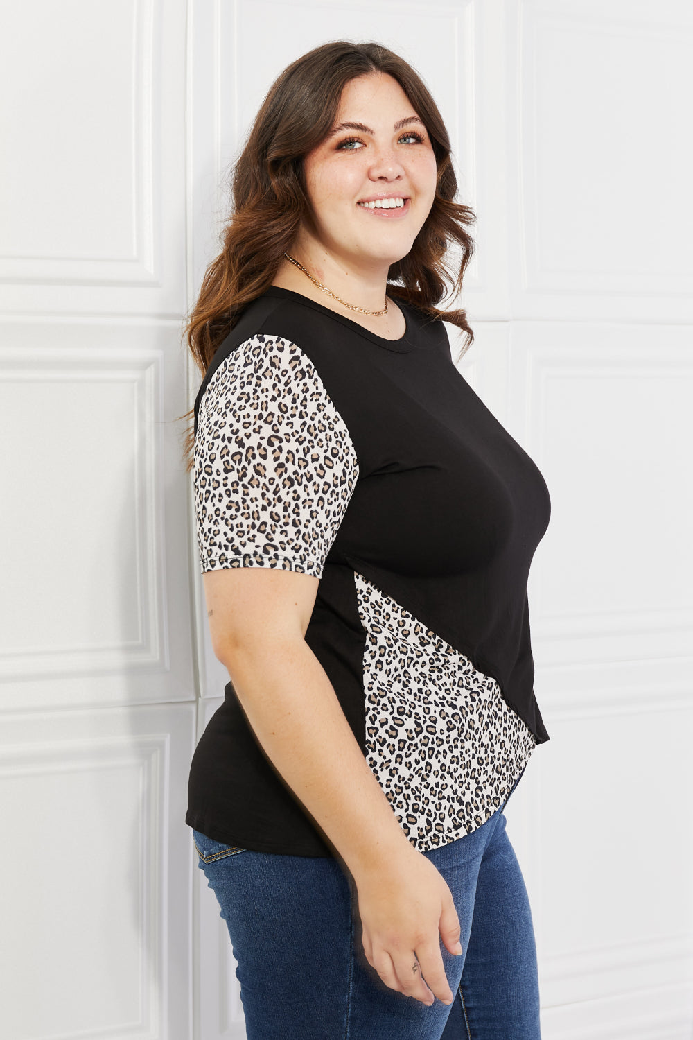 Heimish Animal Print Contrast Top