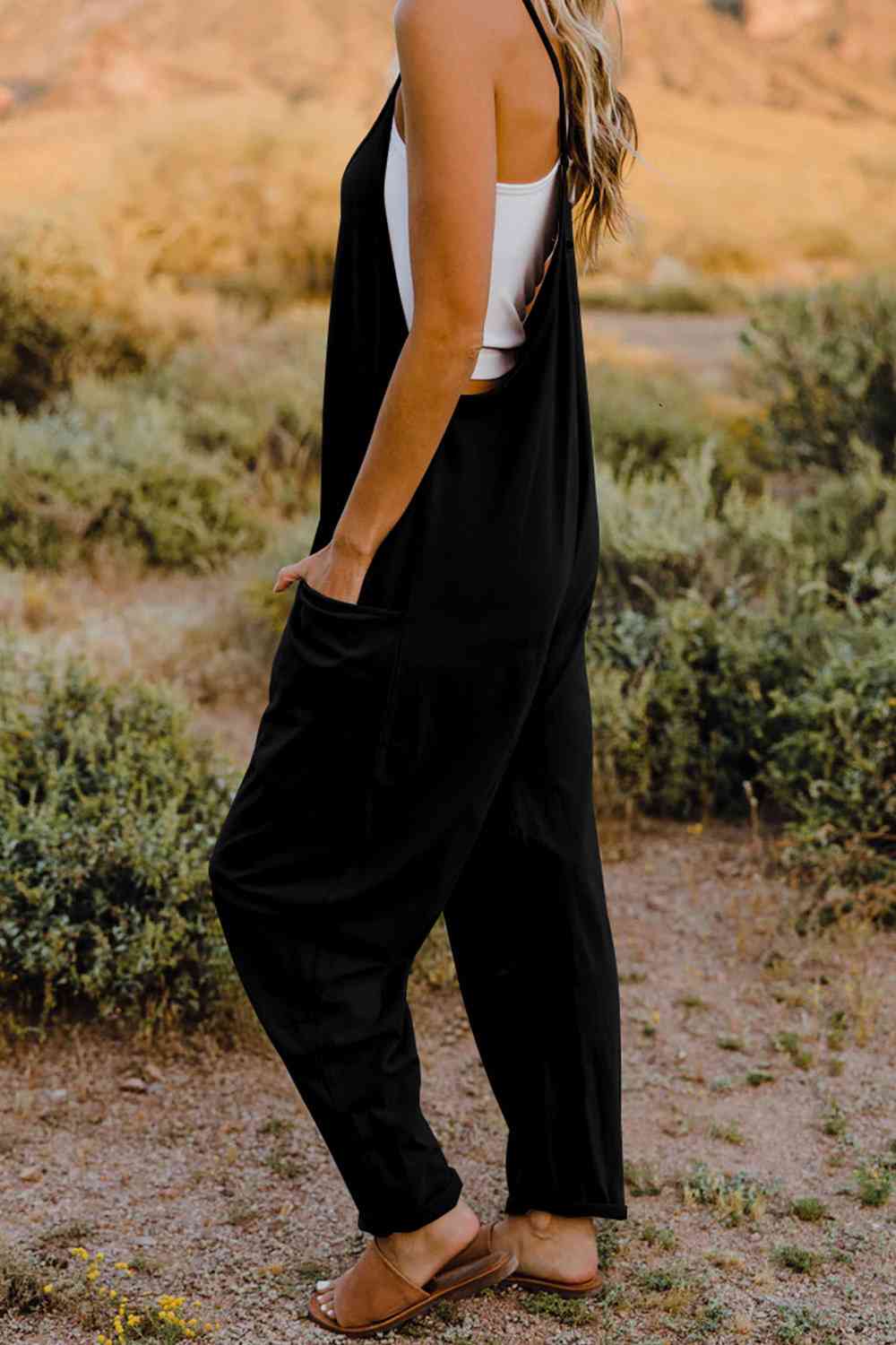 Double Take V-Neck Sleeveless Jumpsuit with Pocket - Multiple Colors!