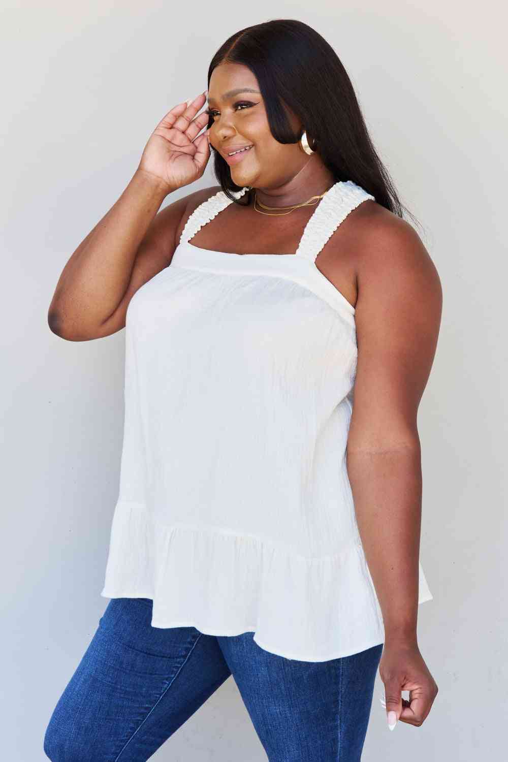 HEYSON Good Attitude Back Tie Detail Ruffle Tunic Top
