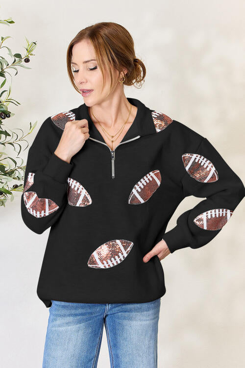Football is for Girls Too! Sequin Half Zip Long Sleeve Sweatshirt!