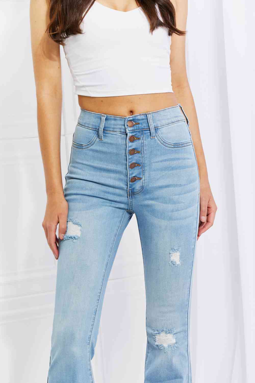 "Jess" Button Flare Jeans by Vibrant