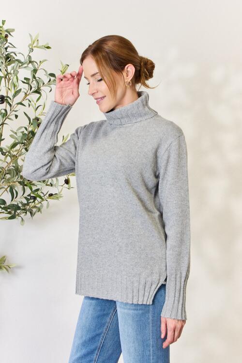 Heimish Turtleneck Long Sleeve Slit Sweater