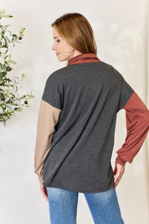 Block Button Down Long Sleeve Top