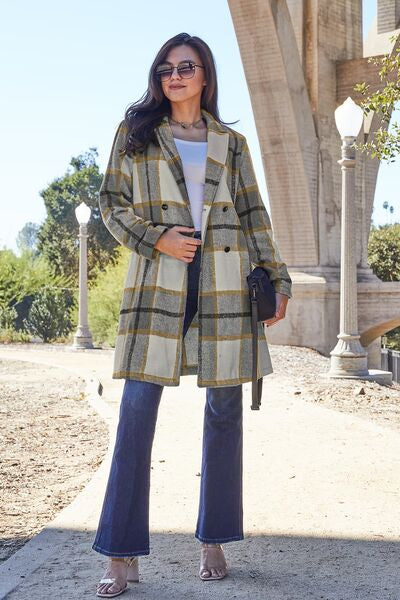 Double Take Plaid Button Up Lapel Collar Coat - Color Options!