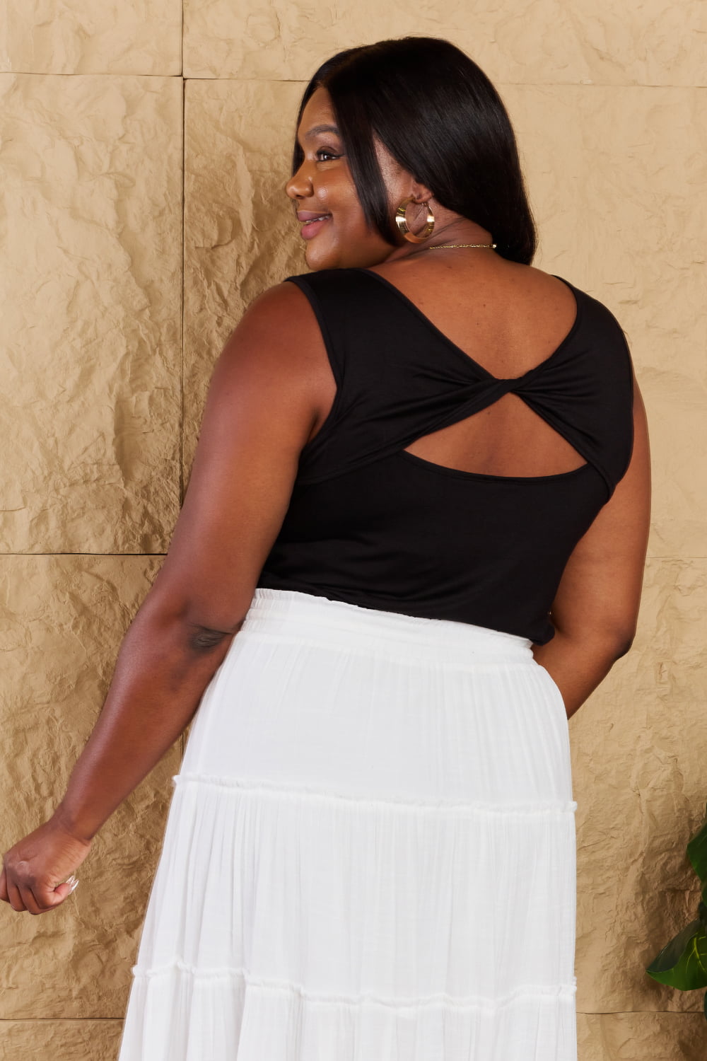 Heimish Say The Least Sleeveless Criss Cross Back Detail Top