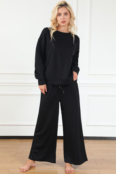 Double Take Textured Long Sleeve Top and Drawstring Pants Set - 6 color options!